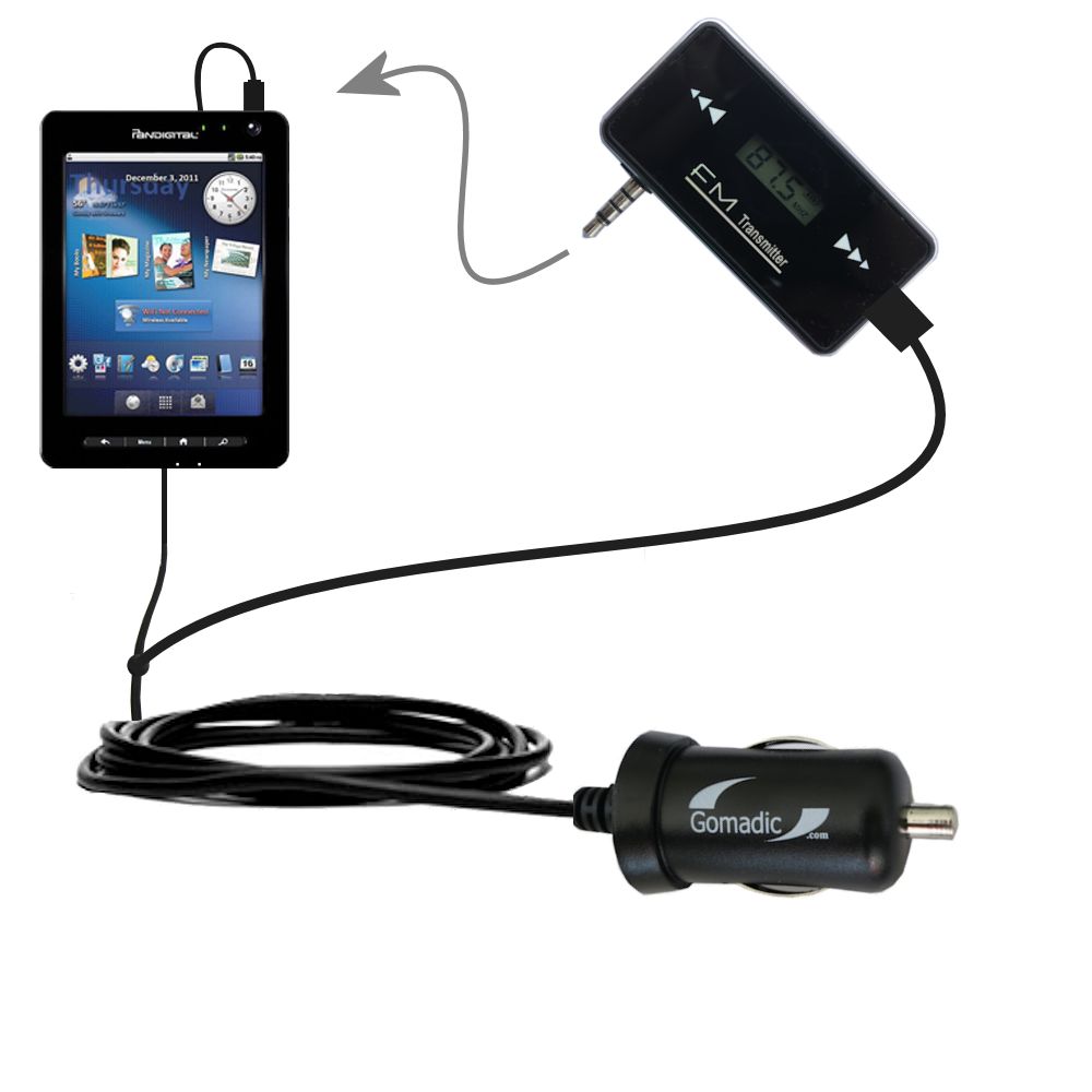 FM Transmitter Plus Car Charger compatible with the Pandigital Planet R70A200