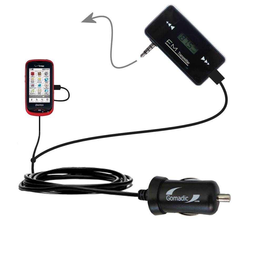FM Transmitter Plus Car Charger compatible with the Pantech Hotshot
