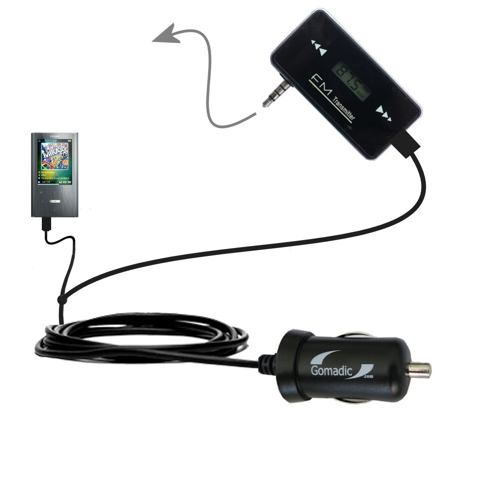 FM Transmitter Plus Car Charger compatible with the Philips GoGear Ariaz