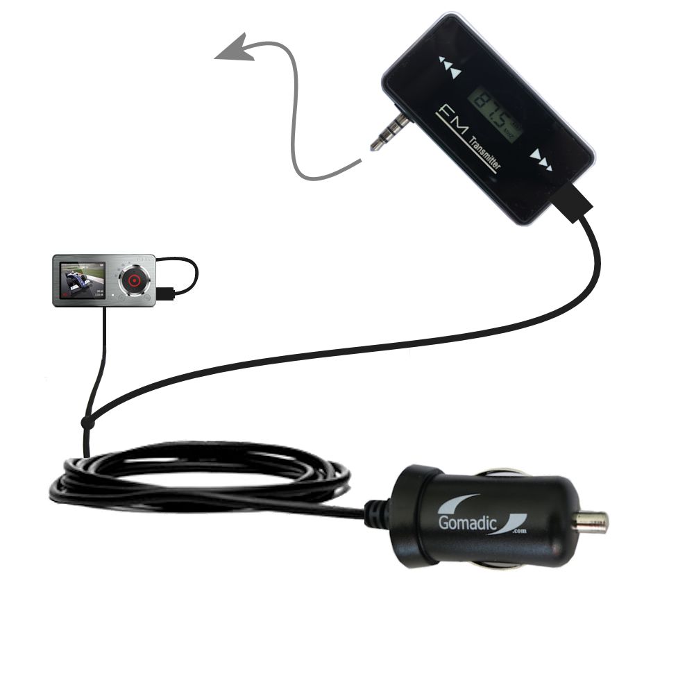 FM Transmitter Plus Car Charger compatible with the Philips GoGear CAM SA2CAM08K Video Player