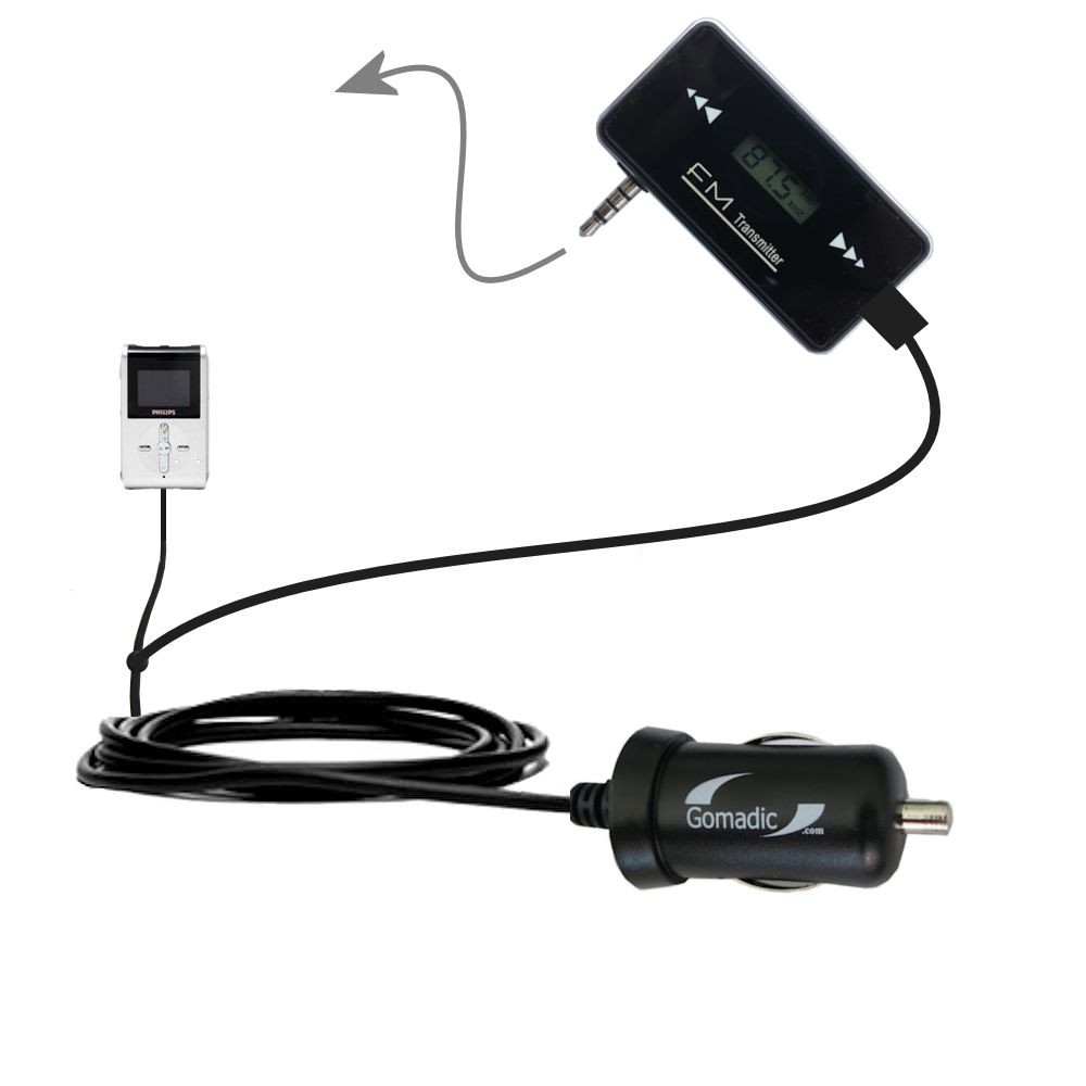 FM Transmitter Plus Car Charger compatible with the Philips GoGear HDD082/17