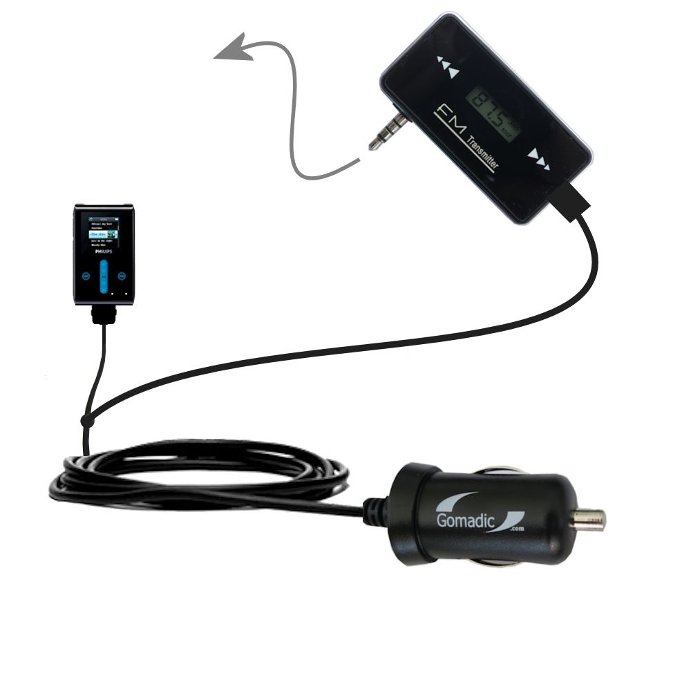 FM Transmitter Plus Car Charger compatible with the Philips GoGear HDD1420 HDD1430