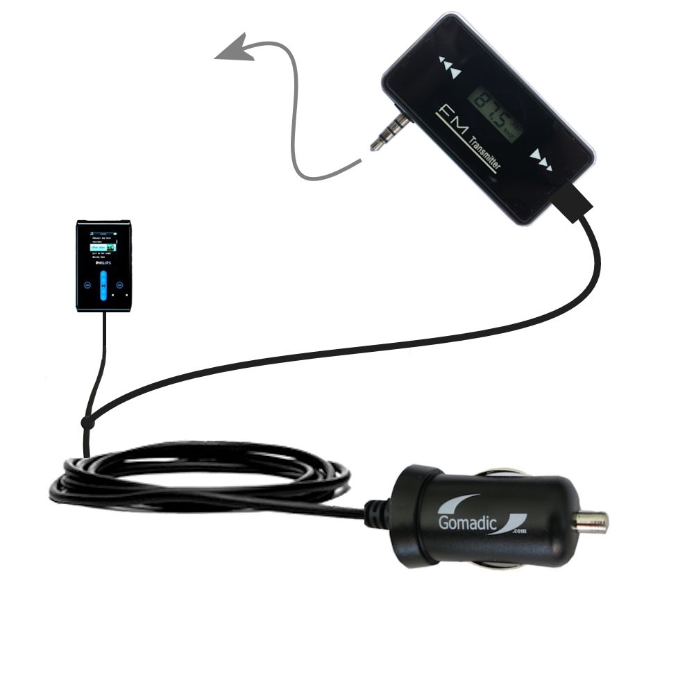 FM Transmitter Plus Car Charger compatible with the Philips GoGear HDD1630/17