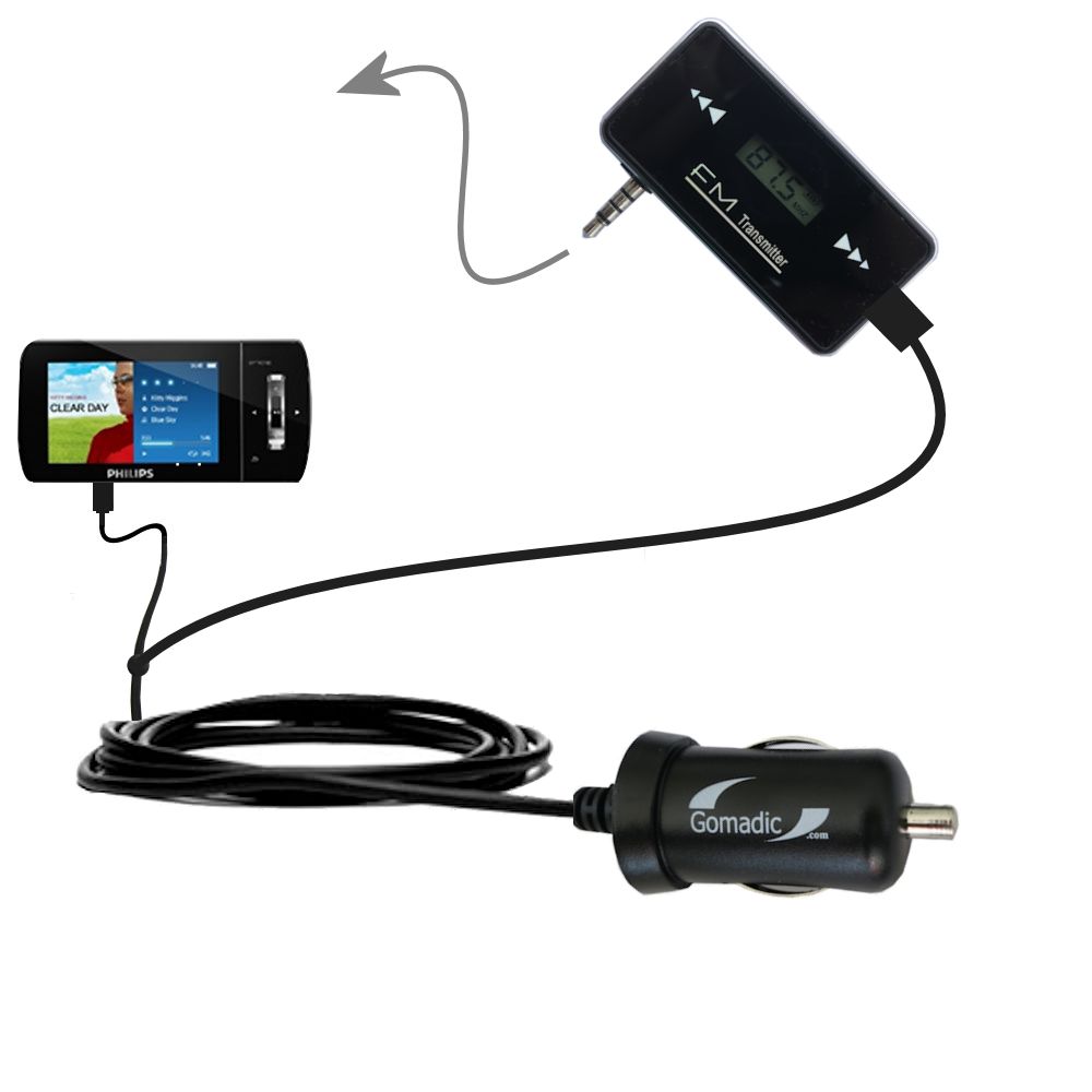 FM Transmitter Plus Car Charger compatible with the Philips GoGear Muse