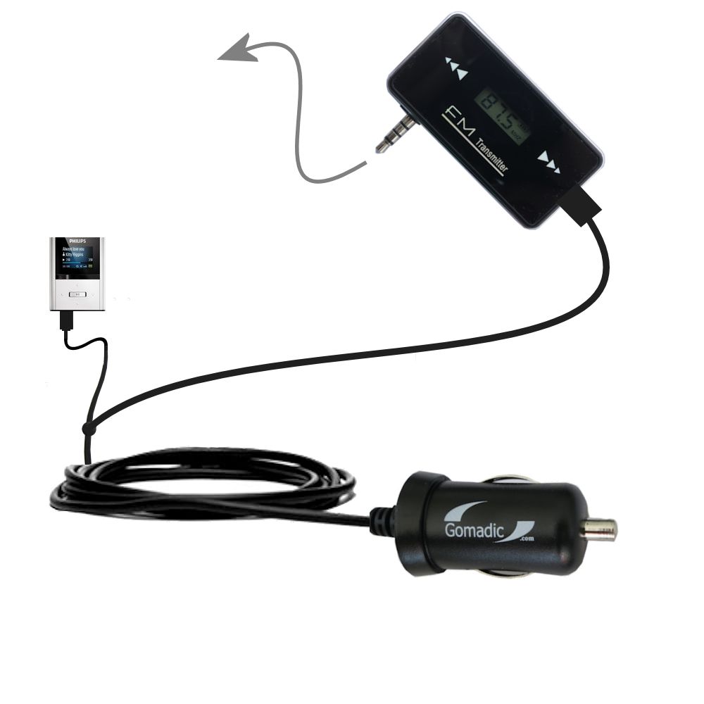 FM Transmitter Plus Car Charger compatible with the Philips GoGear RaGa