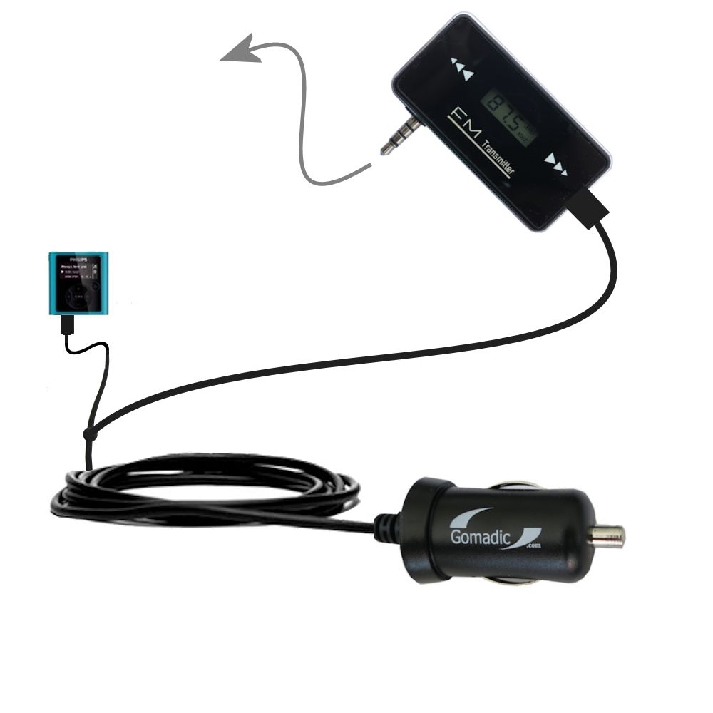 FM Transmitter Plus Car Charger compatible with the Philips GoGear SA1926/37