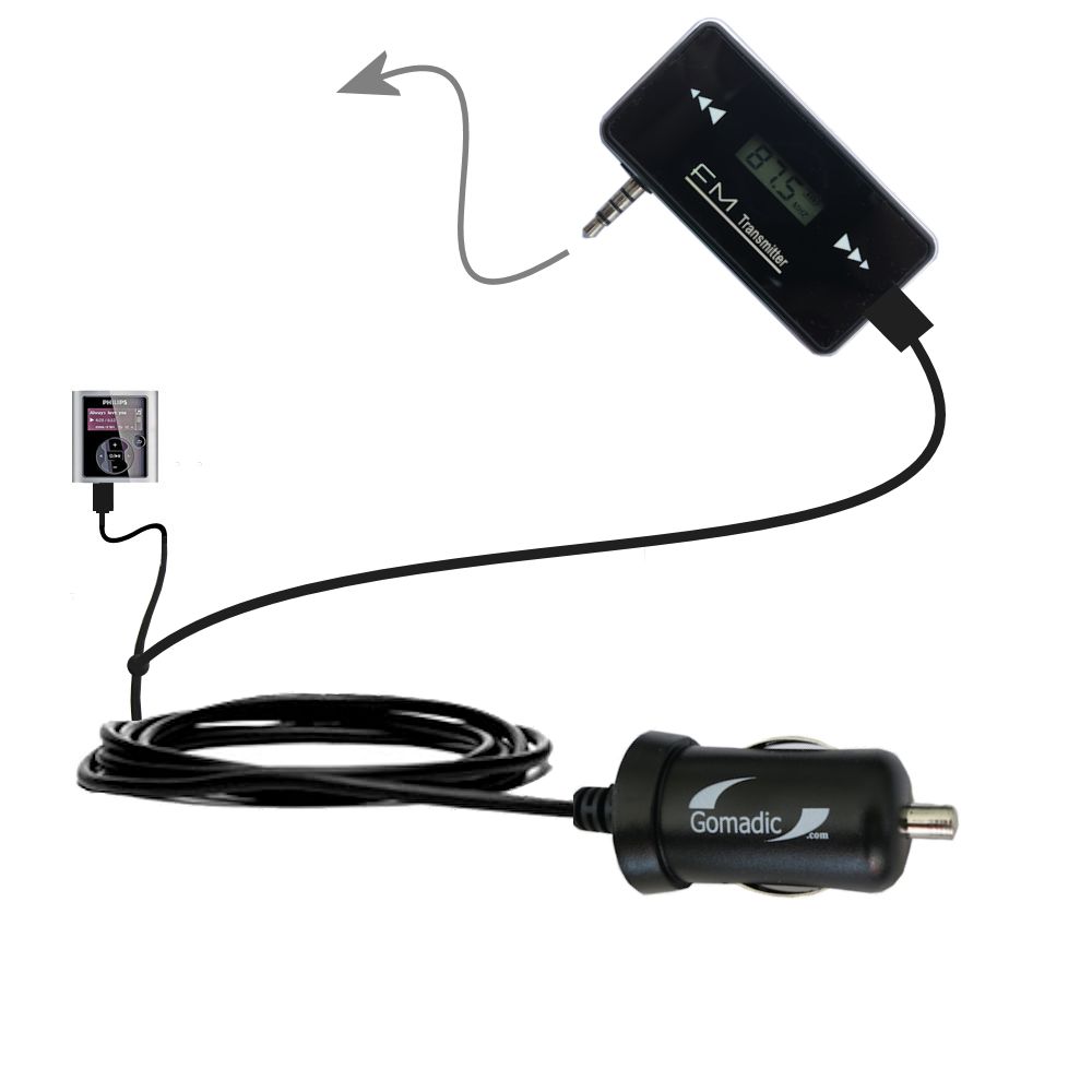 FM Transmitter Plus Car Charger compatible with the Philips GoGear SA1929/37