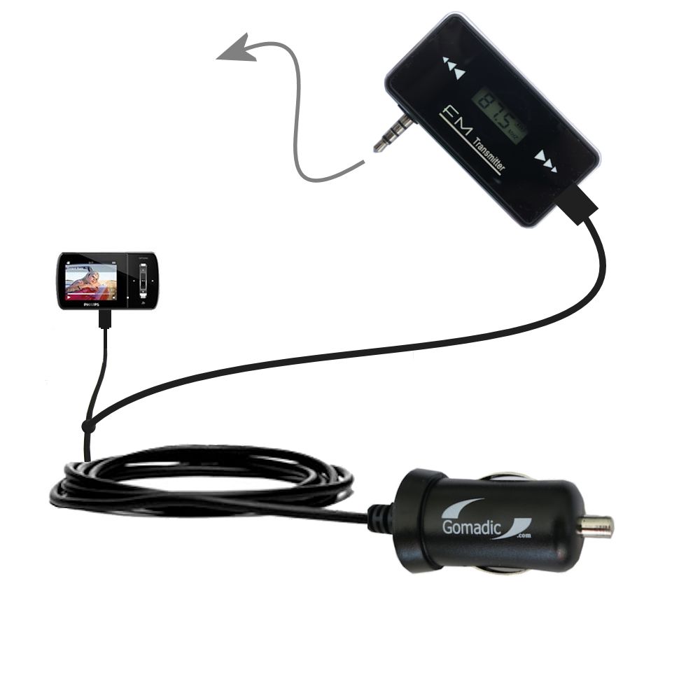 FM Transmitter Plus Car Charger compatible with the Philips GoGear SA1ARA16