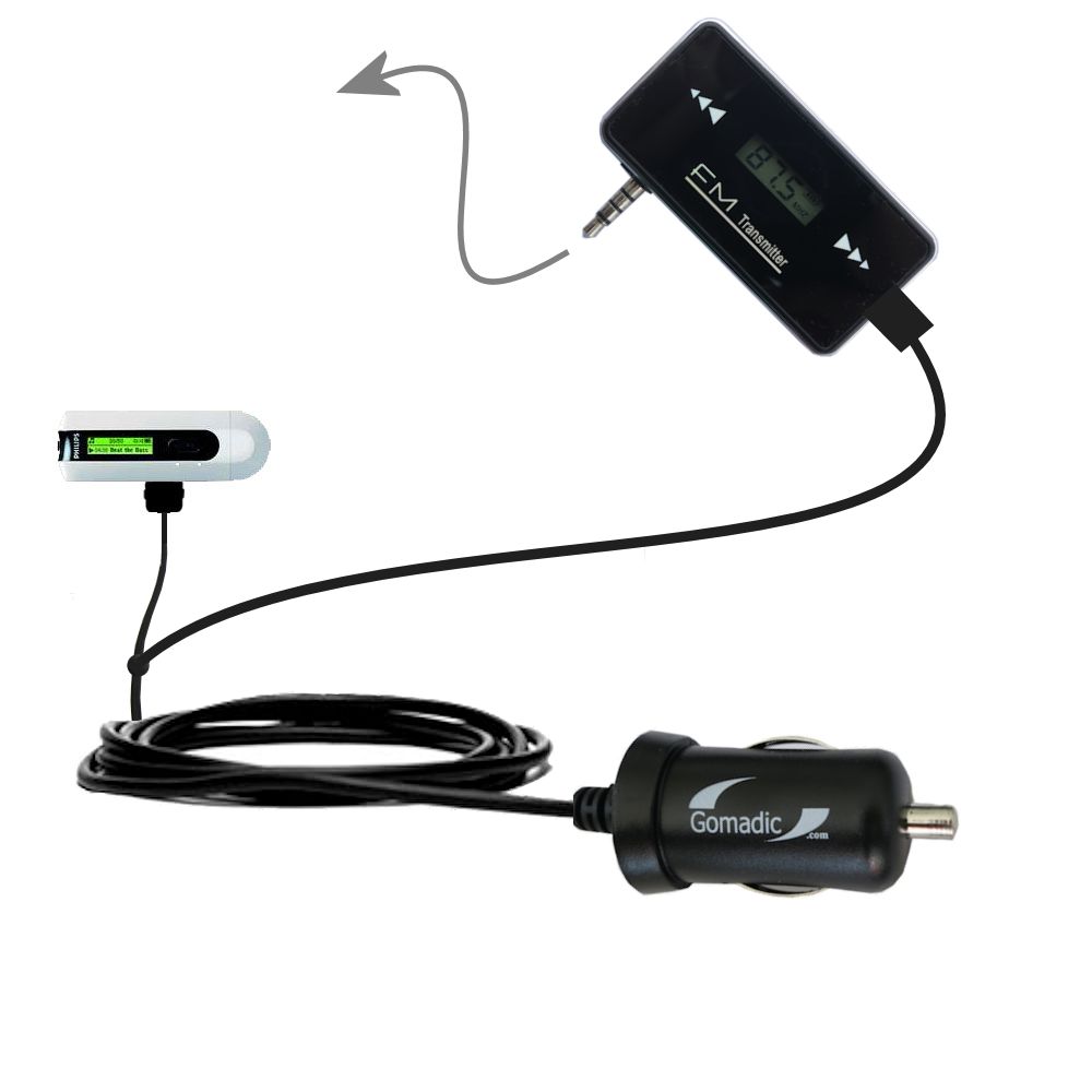 3rd Generation Powerful Audio FM Transmitter with Car Charger suitable for the Philips GoGear SA2115/37 - Uses Gomadic TipExchange Technology