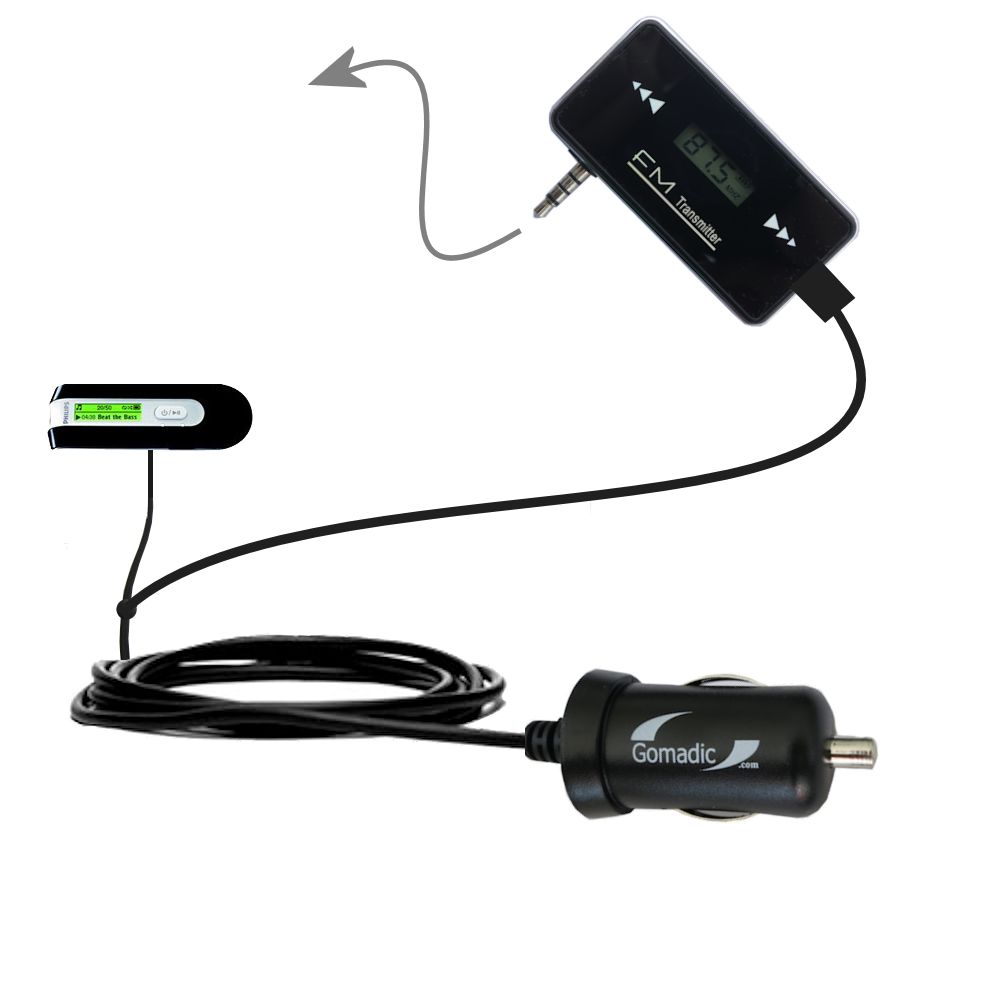 FM Transmitter Plus Car Charger compatible with the Philips GoGear SA2121/37