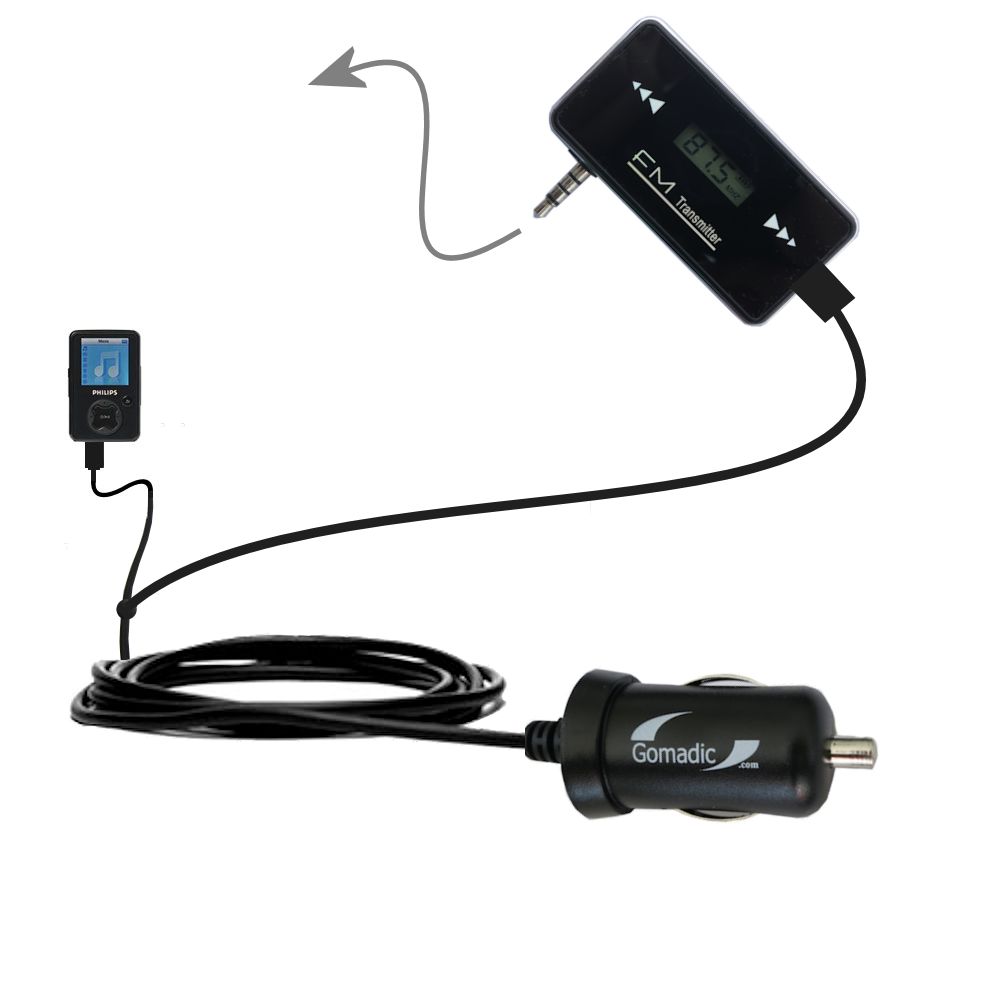FM Transmitter Plus Car Charger compatible with the Philips GoGear SA3014