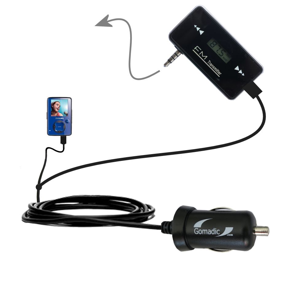 3rd Generation Powerful Audio FM Transmitter with Car Charger suitable for the Philips GoGear SA3020/37 - Uses Gomadic TipExchange Technology