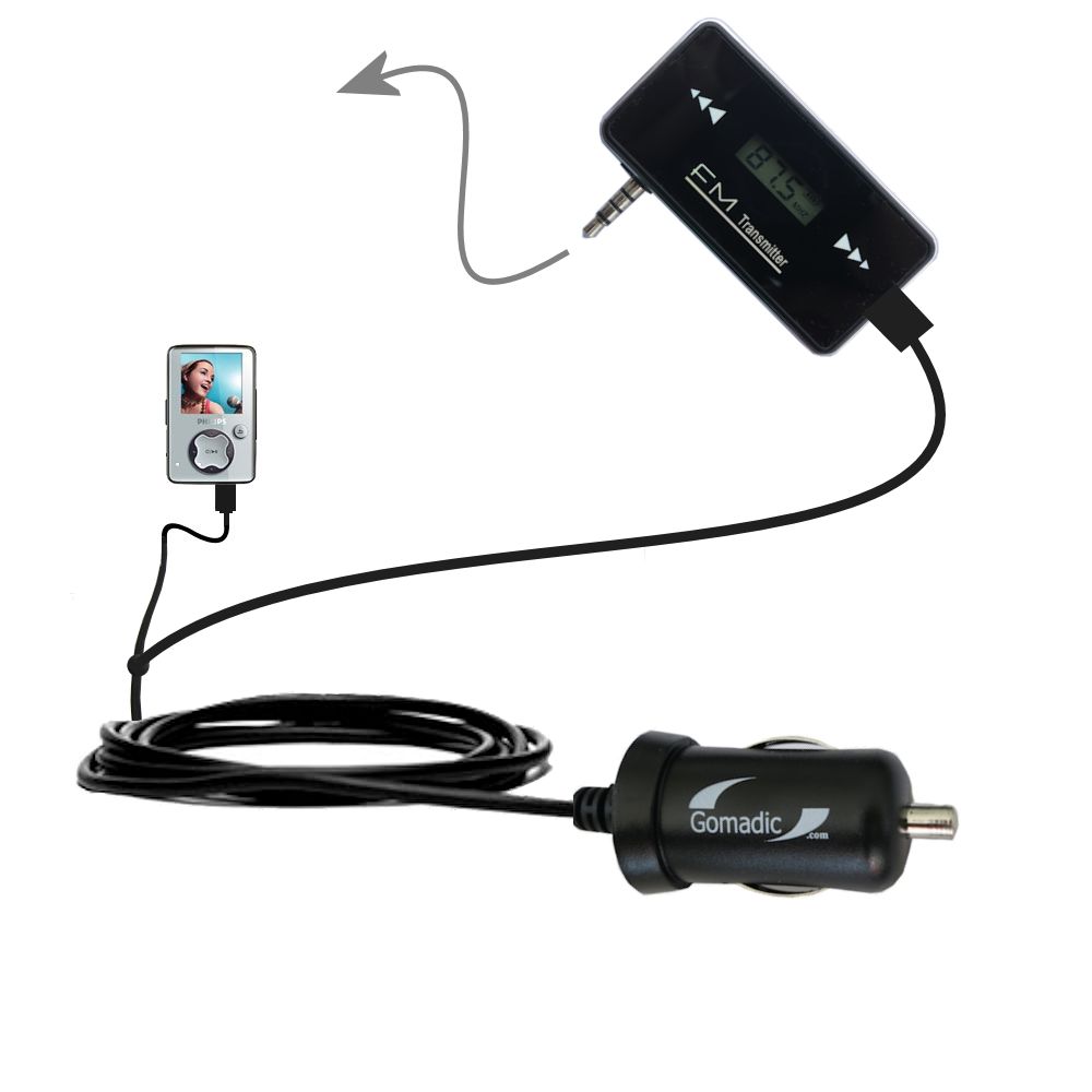 FM Transmitter Plus Car Charger compatible with the Philips GoGear SA3021/37