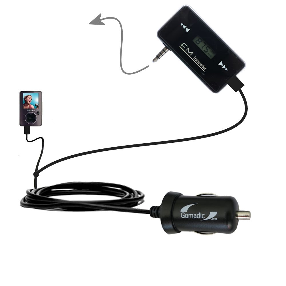 3rd Generation Powerful Audio FM Transmitter with Car Charger suitable for the Philips GoGear SA3026 - Uses Gomadic TipExchange Technology