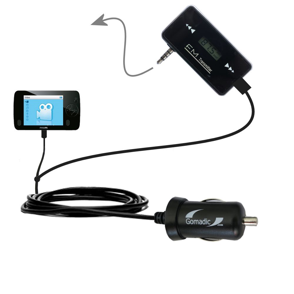 FM Transmitter Plus Car Charger compatible with the Philips GoGear SA3105/37