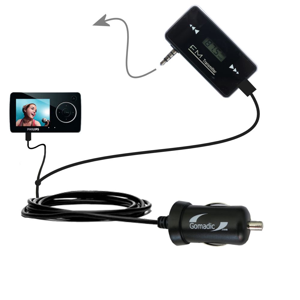 FM Transmitter Plus Car Charger compatible with the Philips GoGear SA3214 SA3215 SA3216