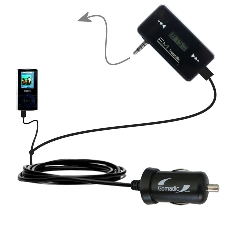 FM Transmitter Plus Car Charger compatible with the Philips GoGear SA5125/37