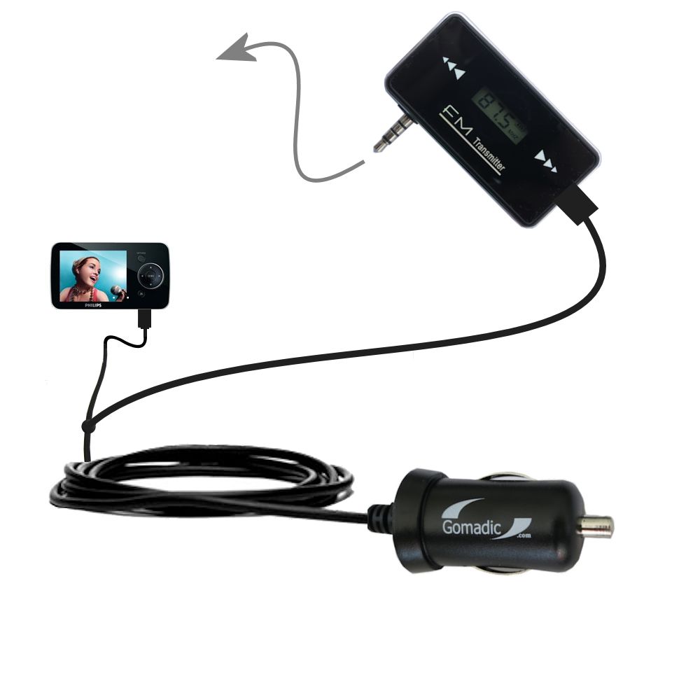 FM Transmitter Plus Car Charger compatible with the Philips GoGear SA5245BT