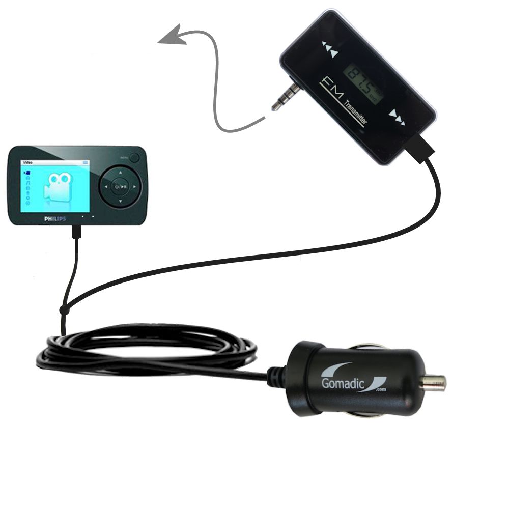 FM Transmitter Plus Car Charger compatible with the Philips GoGear SA6125/37