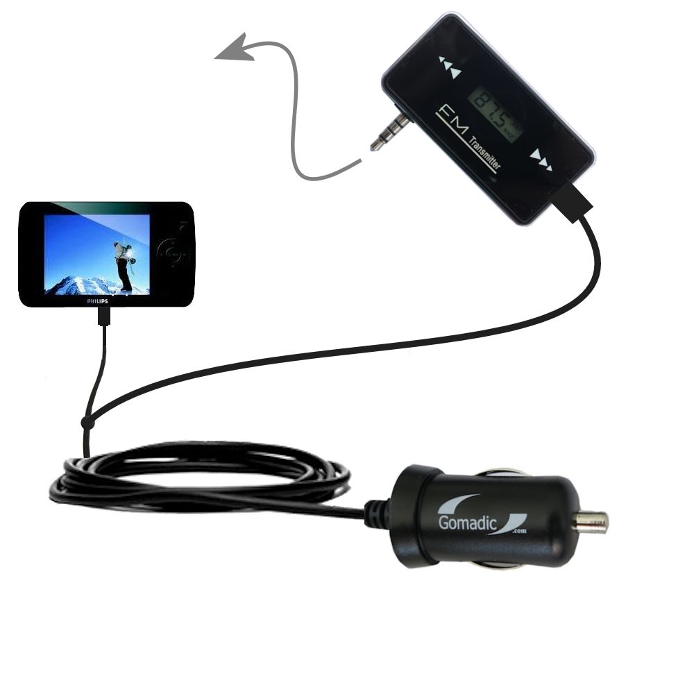 FM Transmitter Plus Car Charger compatible with the Philips GoGear SA6145/37