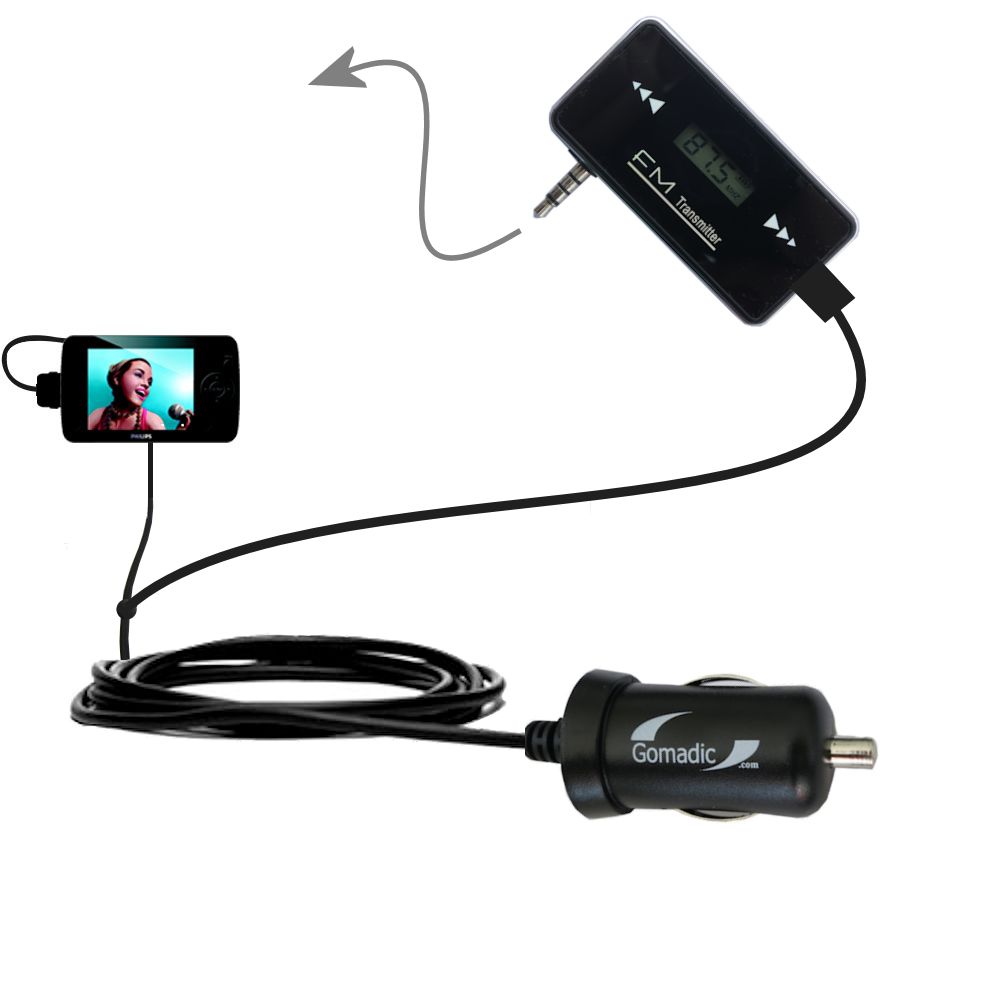 FM Transmitter Plus Car Charger compatible with the Philips GoGear SA6186/37