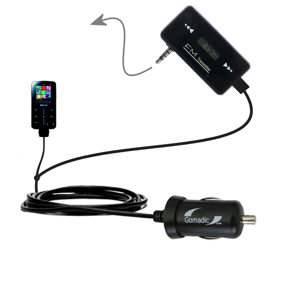 FM Transmitter Plus Car Charger compatible with the Philips GoGear SA9324/00