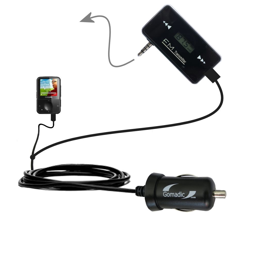 FM Transmitter Plus Car Charger compatible with the Philips Gogear Vibe