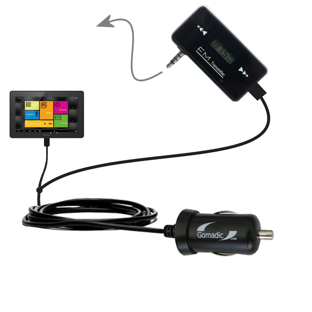FM Transmitter Plus Car Charger compatible with the Polaroid 10 Tablet PMID1000