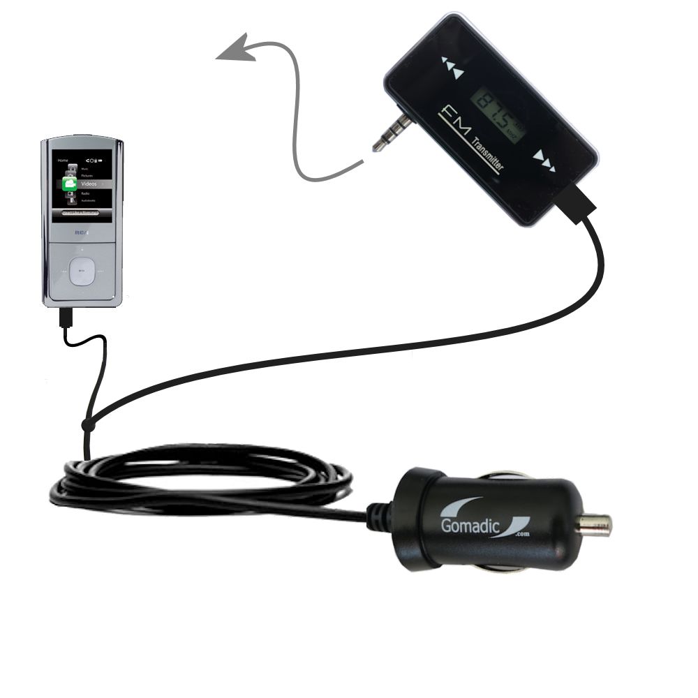 FM Transmitter Plus Car Charger compatible with the RCA M4304 Digital Music Player