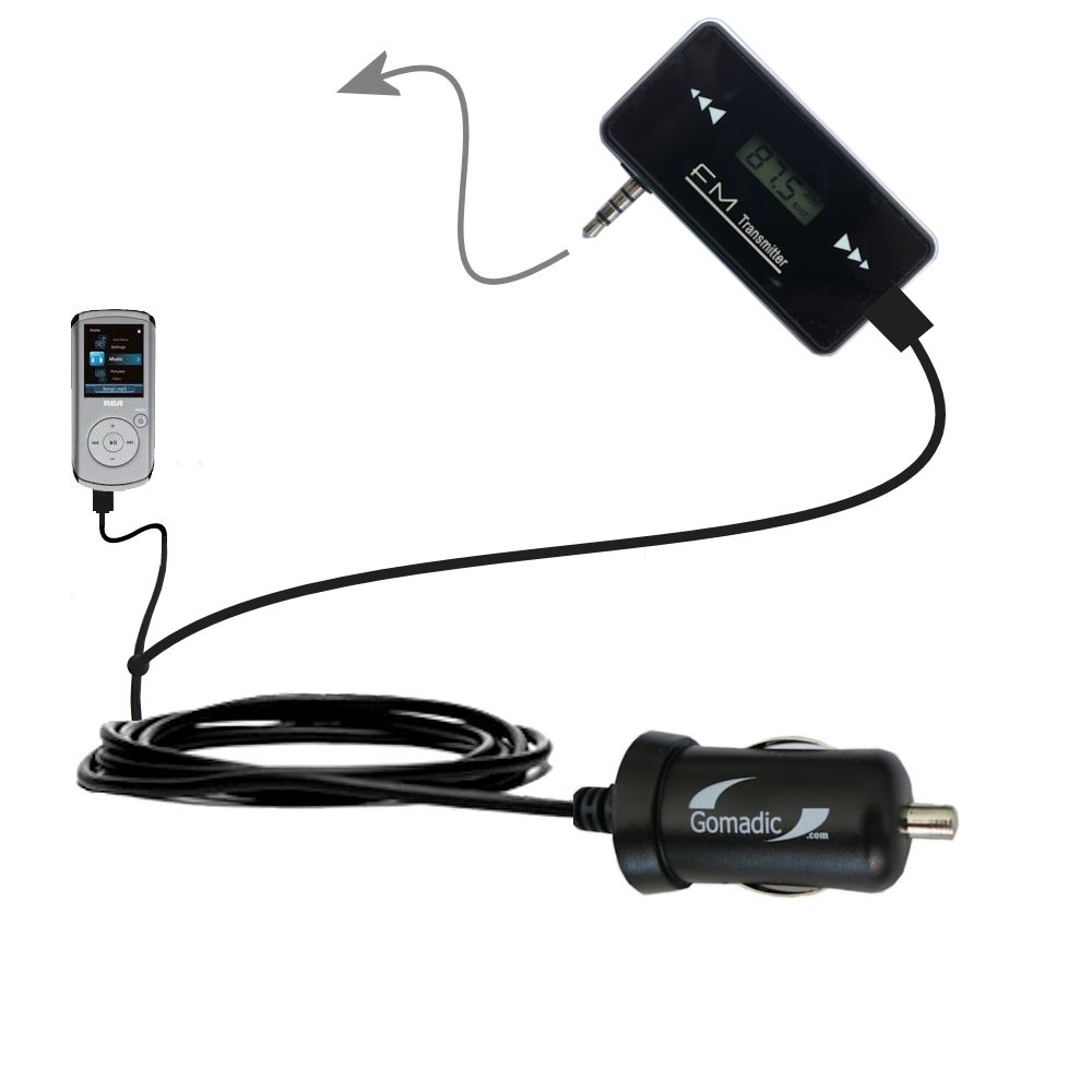 FM Transmitter Plus Car Charger compatible with the RCA MC4104 Digital Music Player