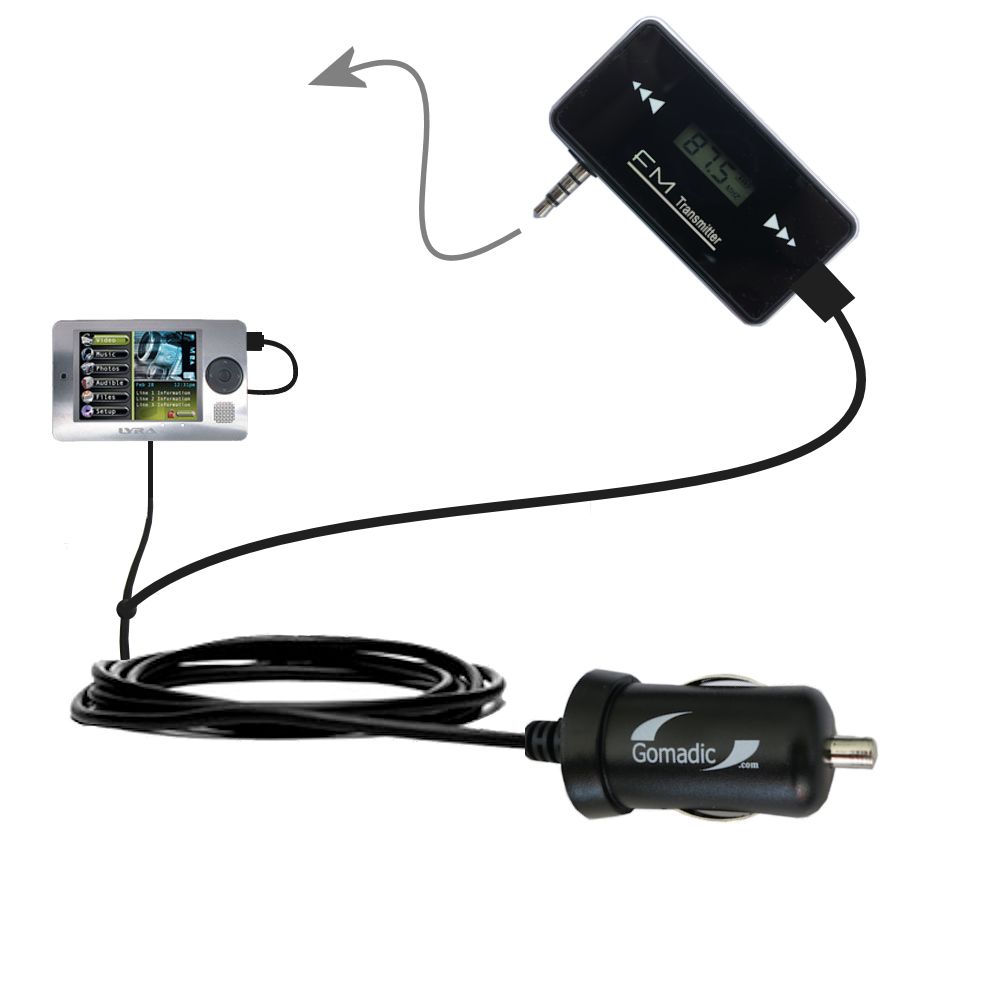 FM Transmitter Plus Car Charger compatible with the RCA X3000 LYRA Media Player