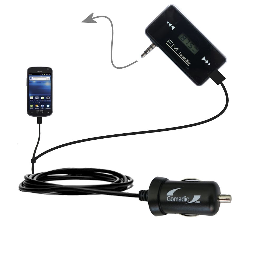 FM Transmitter Plus Car Charger compatible with the Samsung Exhilarate