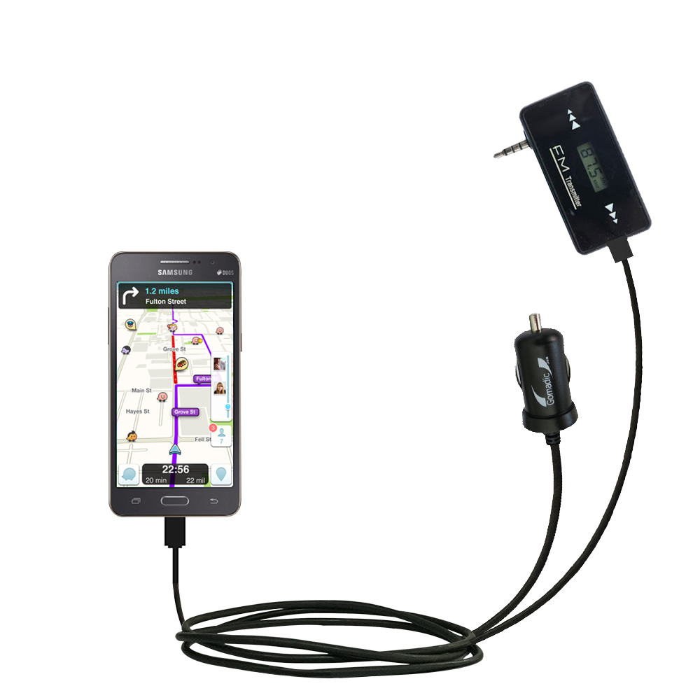 FM Transmitter Plus Car Charger compatible with the Samsung Galaxy Grand Prime
