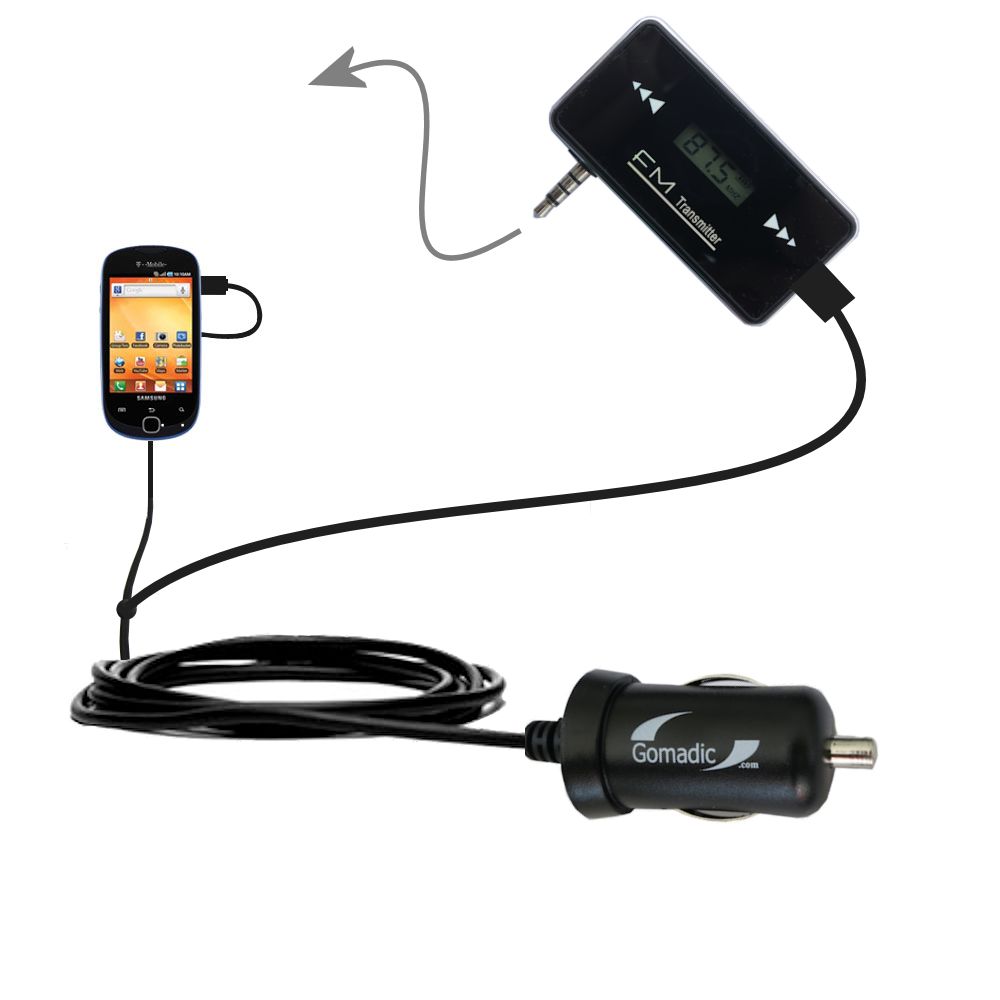 FM Transmitter Plus Car Charger compatible with the Samsung Gravity SMART