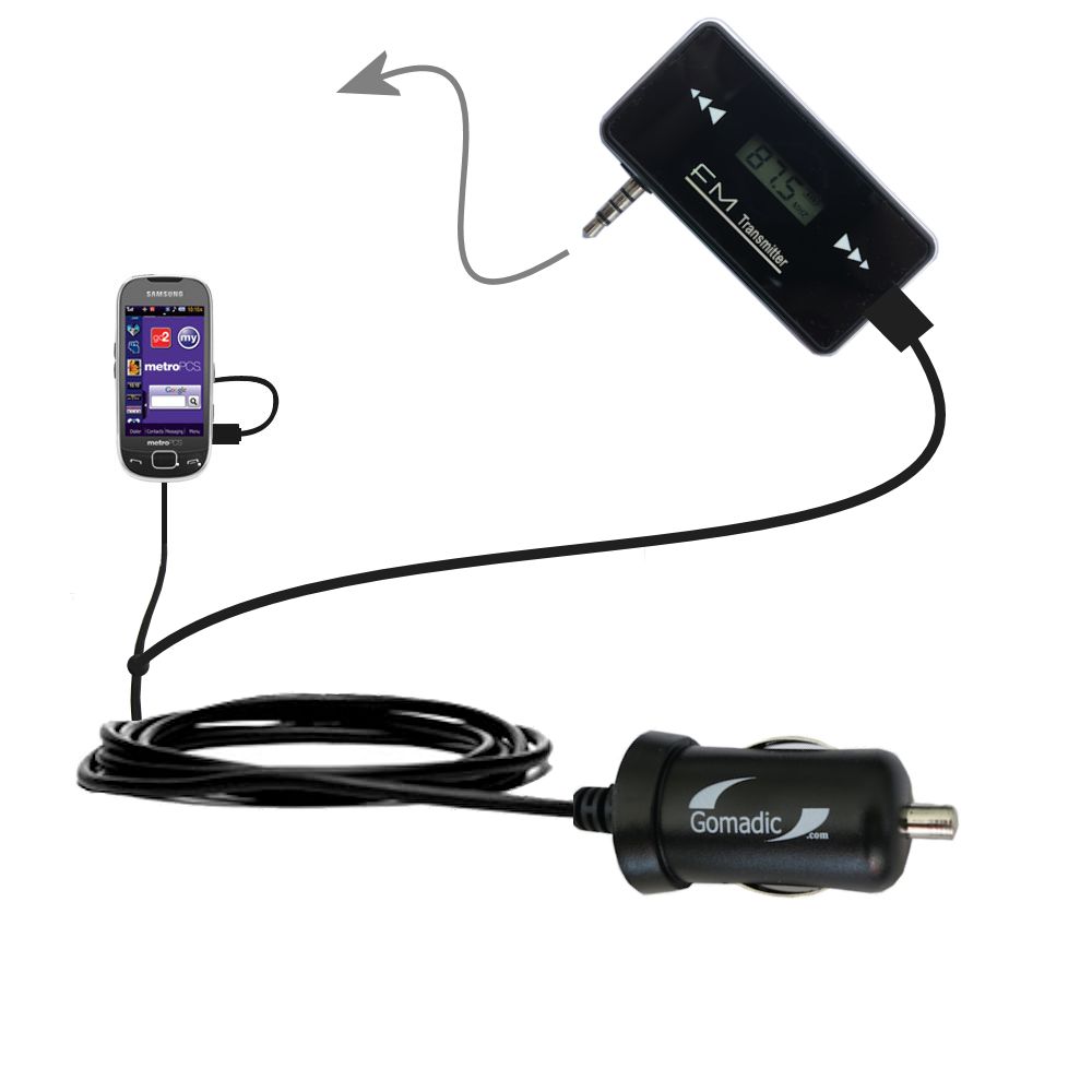 FM Transmitter Plus Car Charger compatible with the Samsung SCH-R860 Caliber