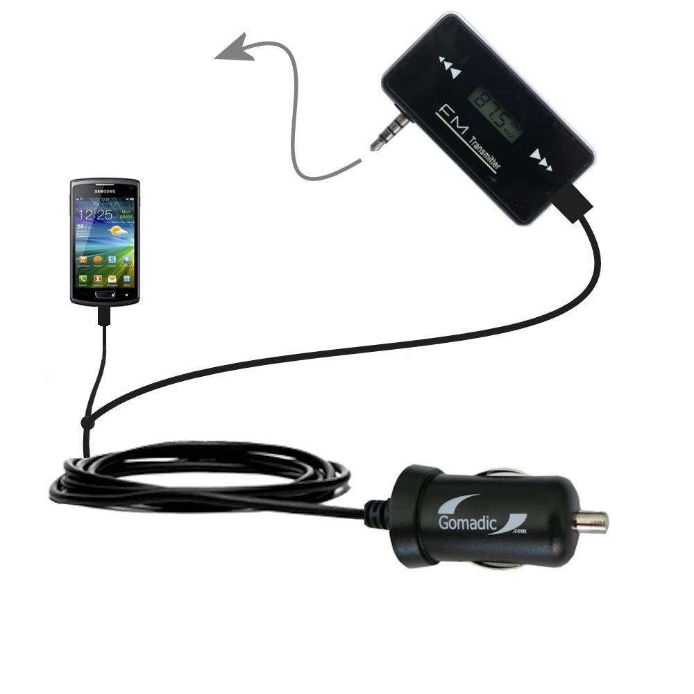 FM Transmitter Plus Car Charger compatible with the Samsung Wave 725