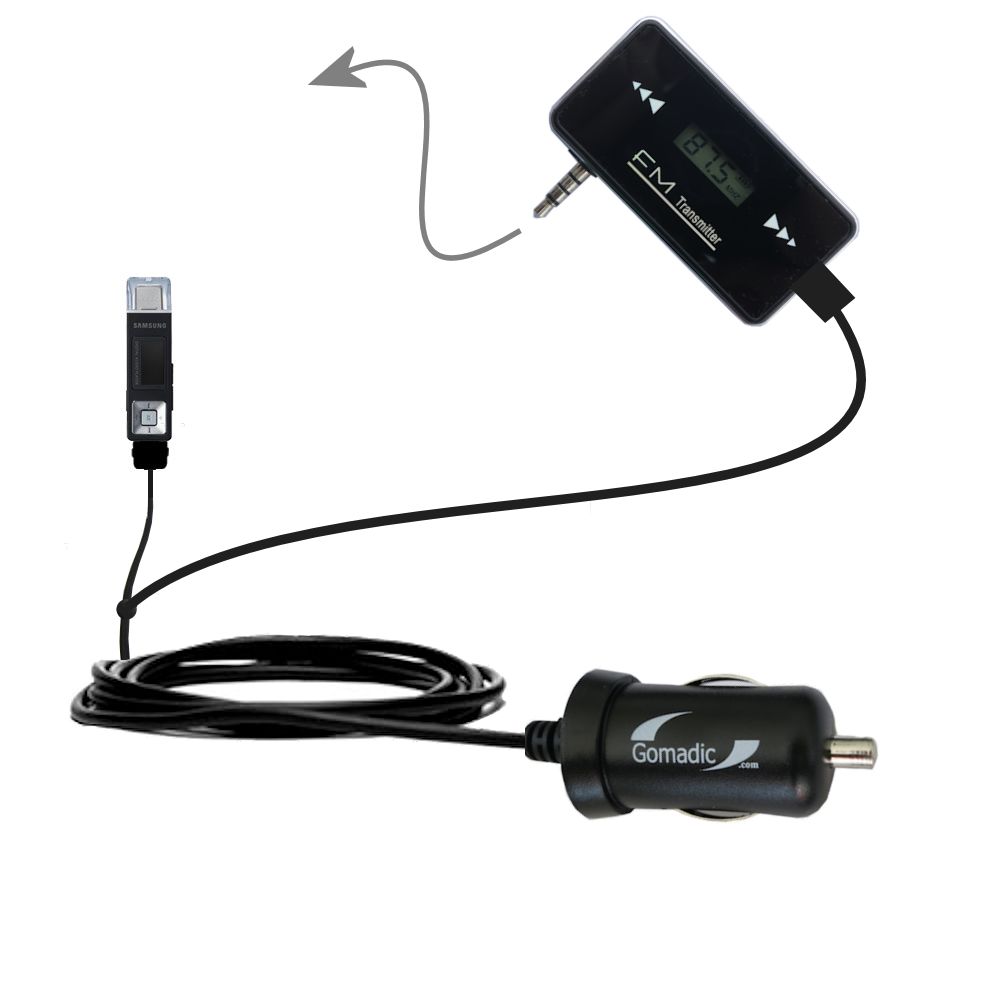 FM Transmitter Plus Car Charger compatible with the Samsung YP-U2JXB