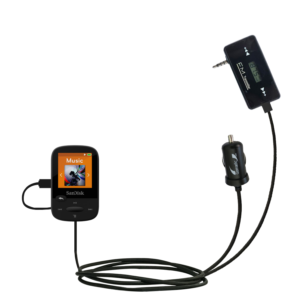 FM Transmitter Plus Car Charger compatible with the Sandisk Clip Sport