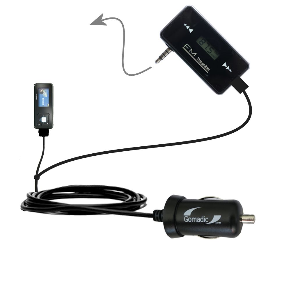 FM Transmitter Plus Car Charger compatible with the Sandisk Sansa c250