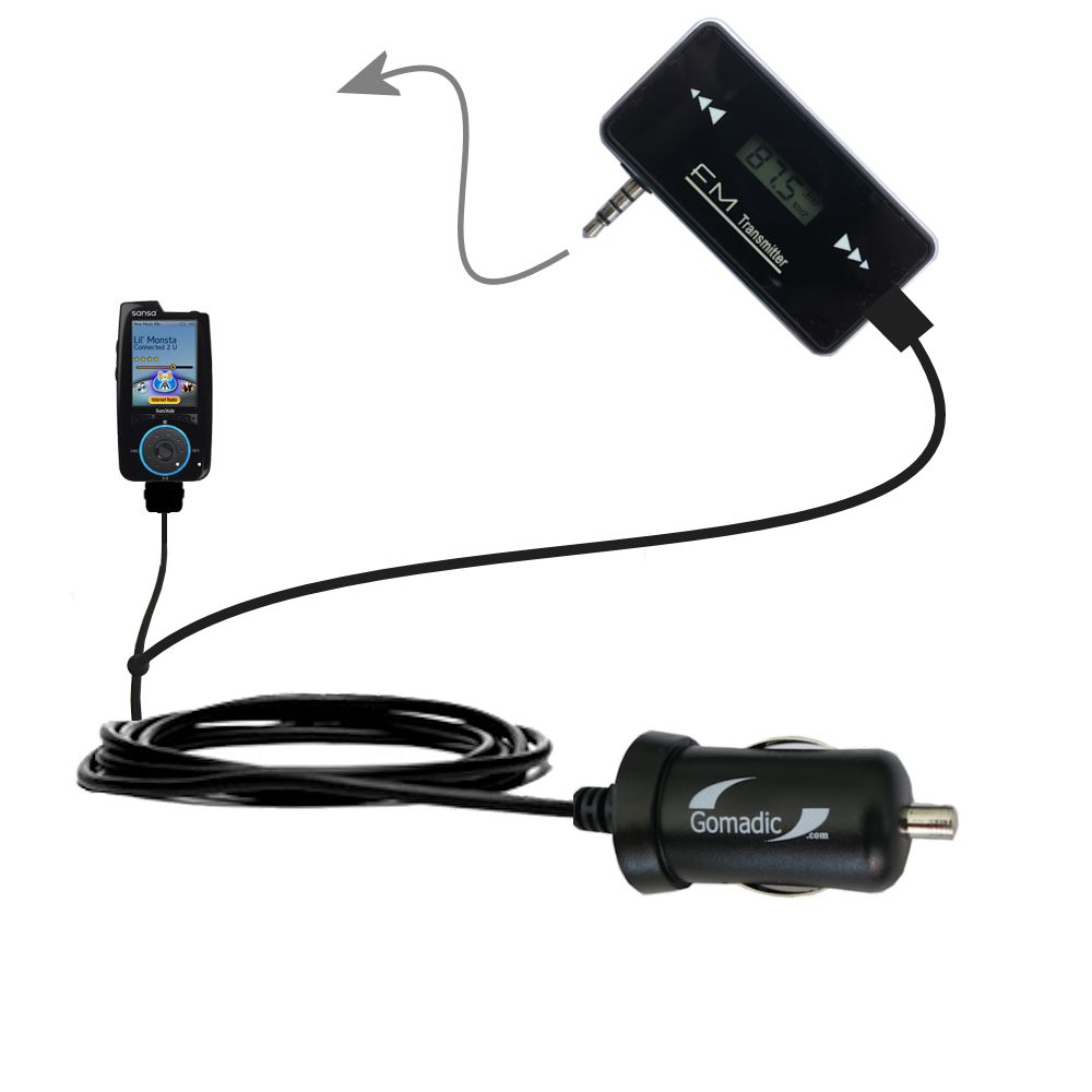 FM Transmitter Plus Car Charger compatible with the Sandisk Sansa Connect