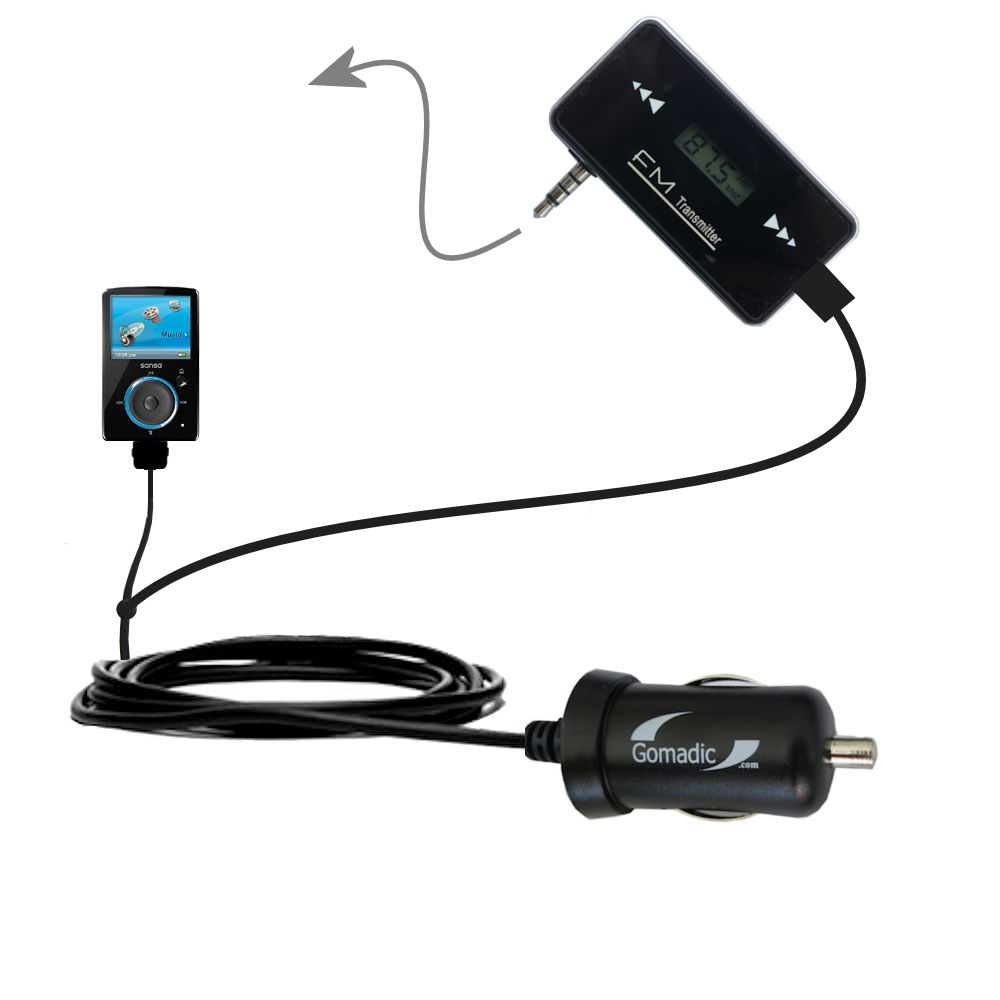 FM Transmitter Plus Car Charger compatible with the Sandisk Sansa Fuze