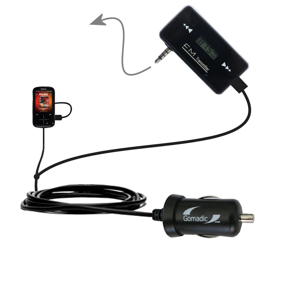 FM Transmitter Plus Car Charger compatible with the Sandisk Sansa Fuze Plus