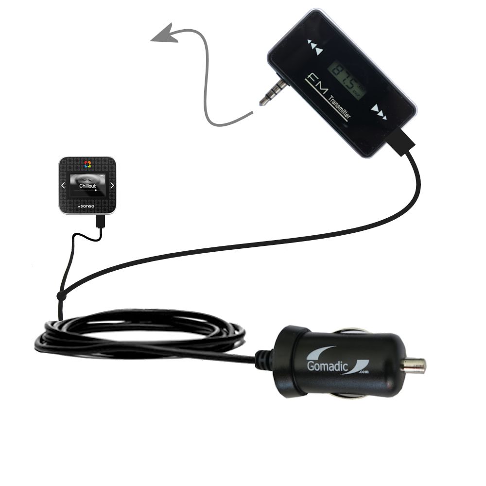 FM Transmitter Plus Car Charger compatible with the Sandisk Sansa SlotRadio to Go