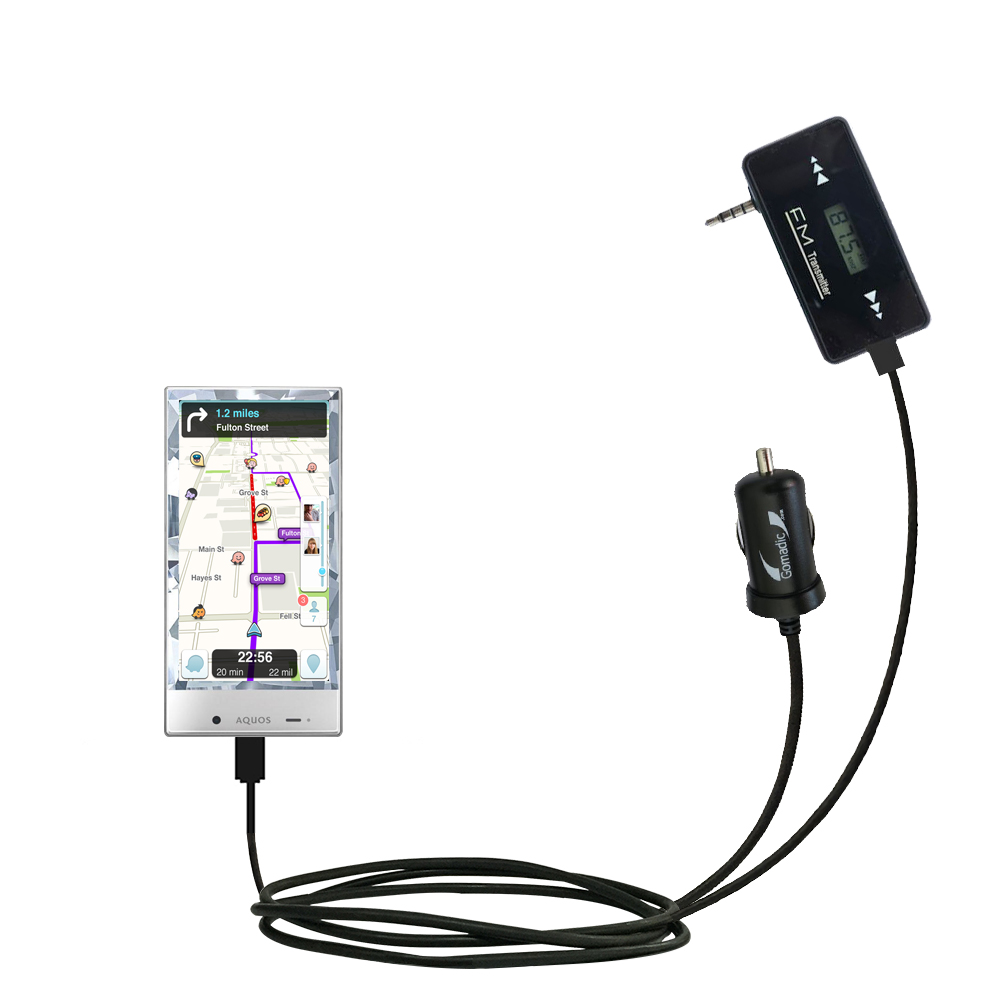 FM Transmitter Plus Car Charger compatible with the Sharp AQUOS Crystal