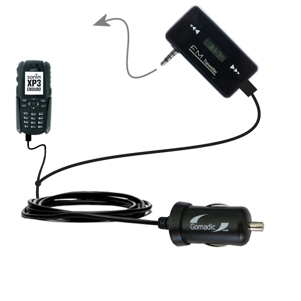FM Transmitter Plus Car Charger compatible with the Sonim XP3 20 Quest Pro