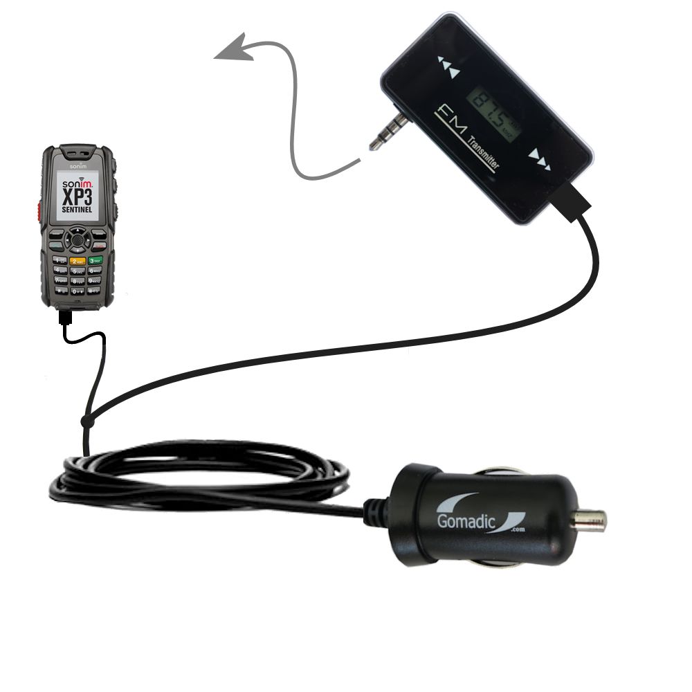 FM Transmitter Plus Car Charger compatible with the Sonim XP3 Sentinal S1