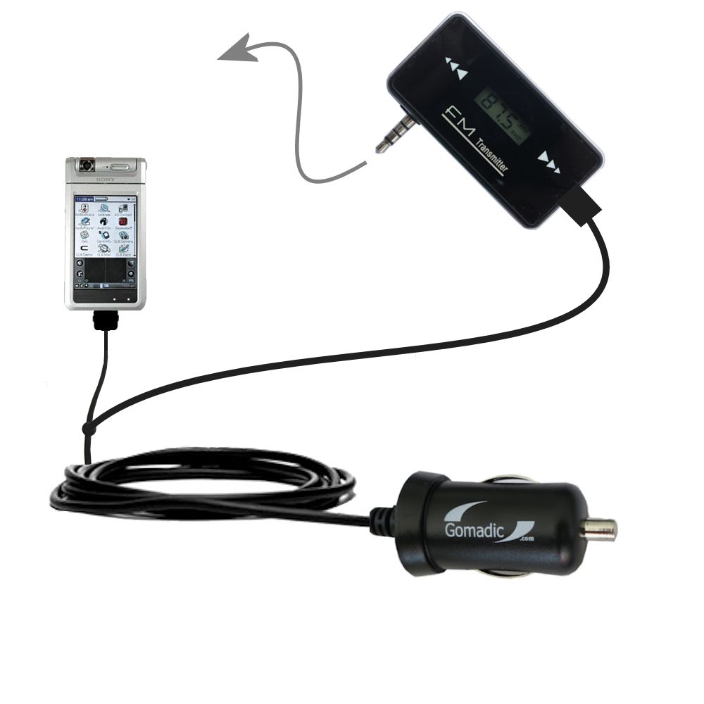 FM Transmitter Plus Car Charger compatible with the Sony Clie NR70V