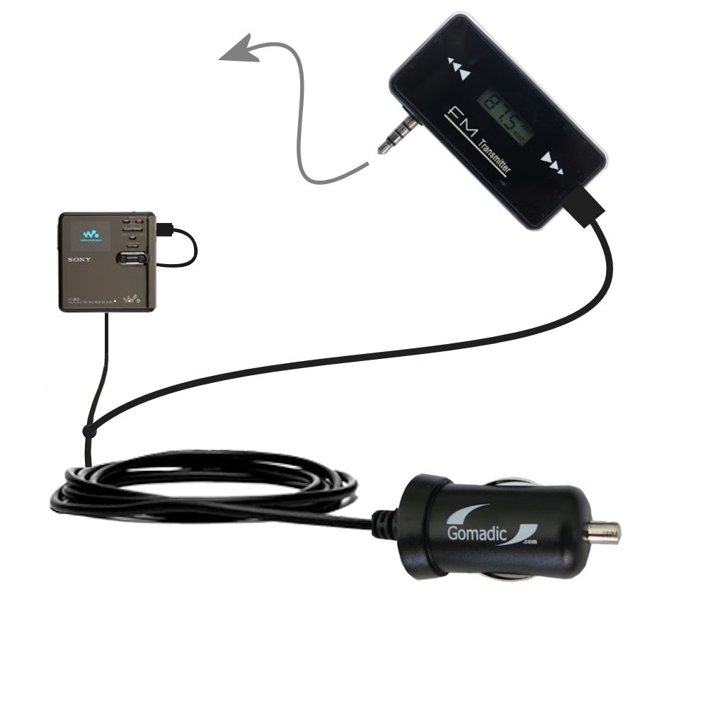 FM Transmitter Plus Car Charger compatible with the Sony MD WALKMAN MZ-RH