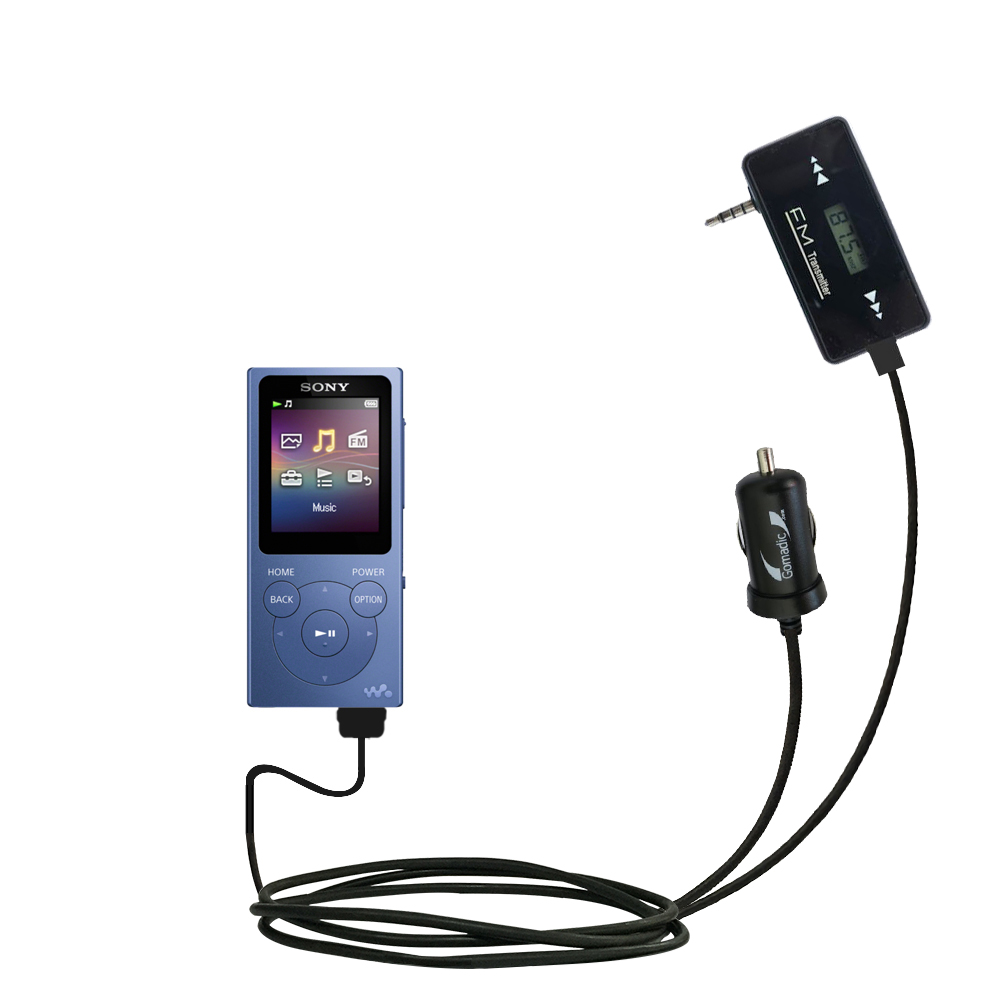 FM Transmitter Plus Car Charger compatible with the Sony NW-A20 / NW-A25 / NW-A26 / NW-A27