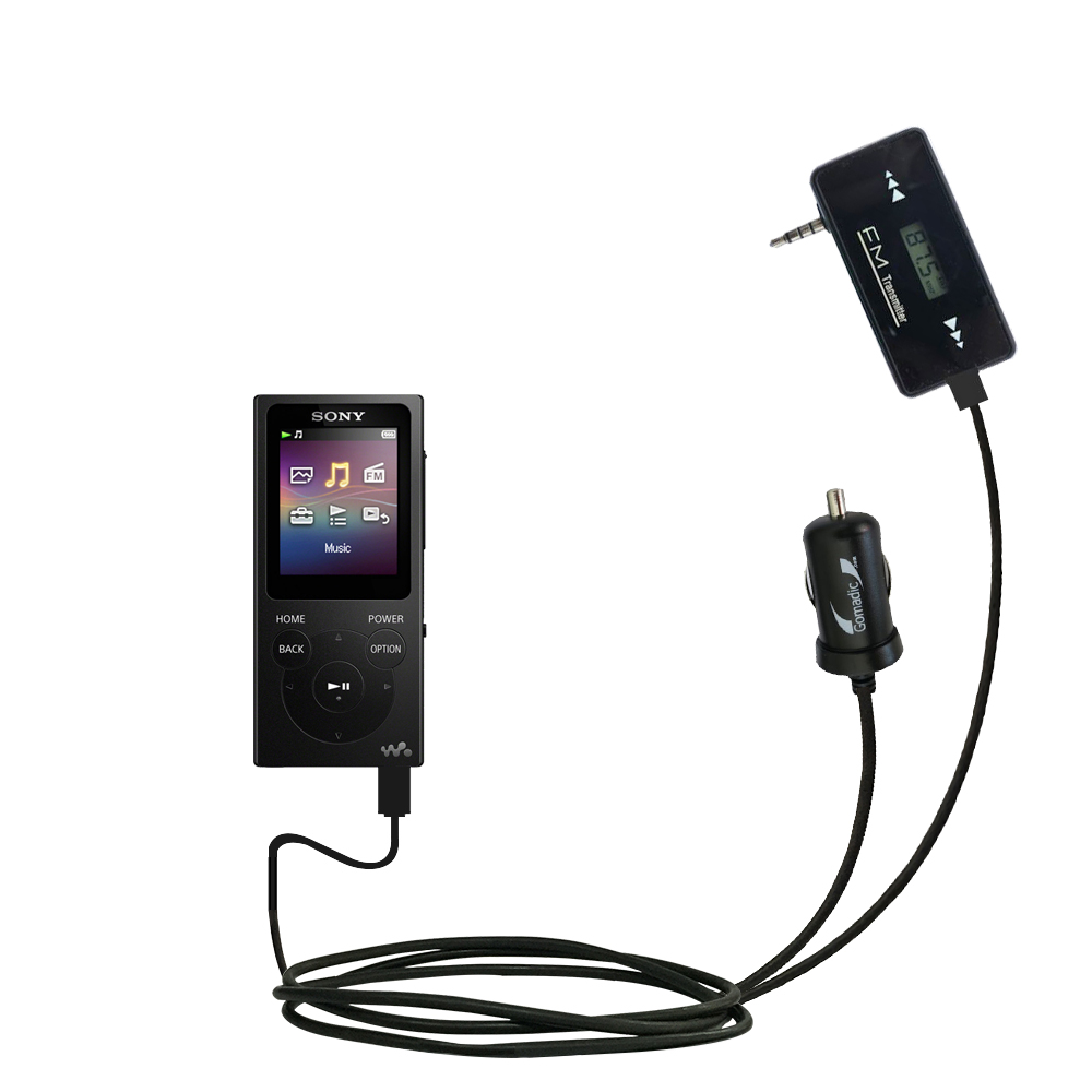 FM Transmitter Plus Car Charger compatible with the Sony NW-E390 / E393 / E394